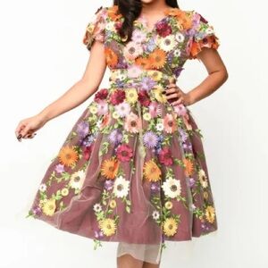 Magnolia Place Burgundy Flower Party Midori Swing Dress